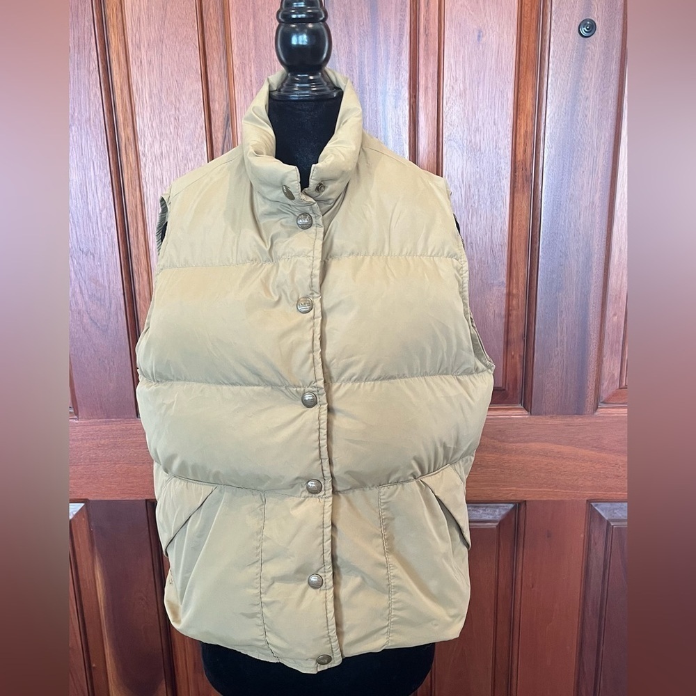 LL BEAN Freeport, MA Goose Down Puffer Vest Womens M 4238 Tan Gold Vintage